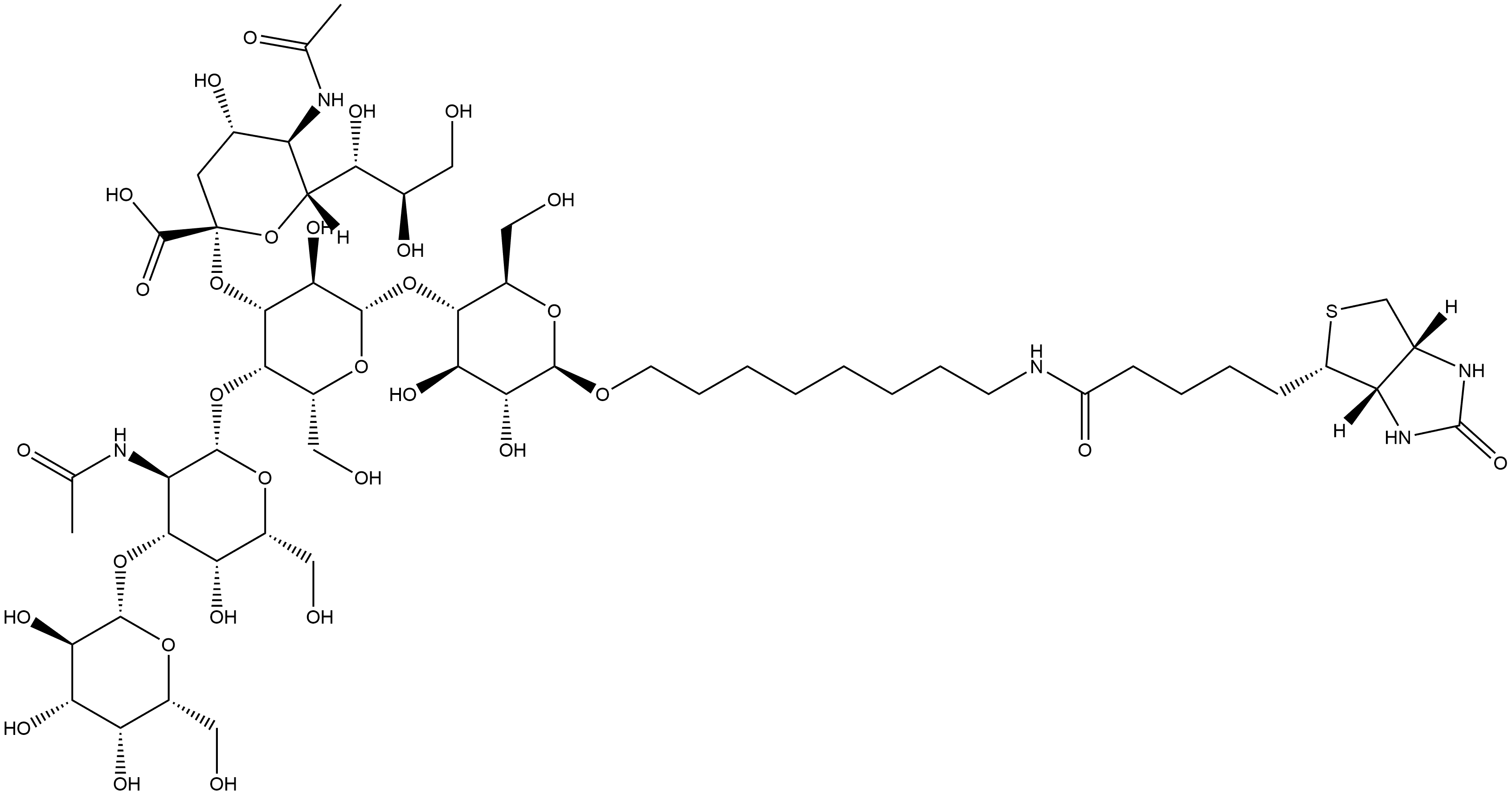 (3aS,4S,6aR)-N-[8-[[O-β-D-Galactopyranosyl-(1→3)-O-2-(acetylamino)-2-deoxy-β-D-galactopyranosyl-(1→4)-O-[N-acetyl-α-neuraminosyl-(2→3)]-O-β-D-galactopyranosyl-(1→4)-β-D-glucopyranosyl]oxy]octyl]hexahydro-2-oxo-1H-thieno[3,4-d]imidazole-4-pentanamide Structure