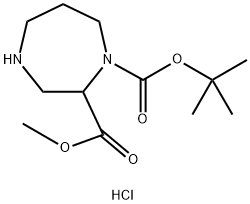 1H-1,4-Diazepine-1,2-dicarboxylic acid, hexahydro-, 1-(1,1-dimethylethyl) 2-methyl ester, hydrochloride (1:1) Structure