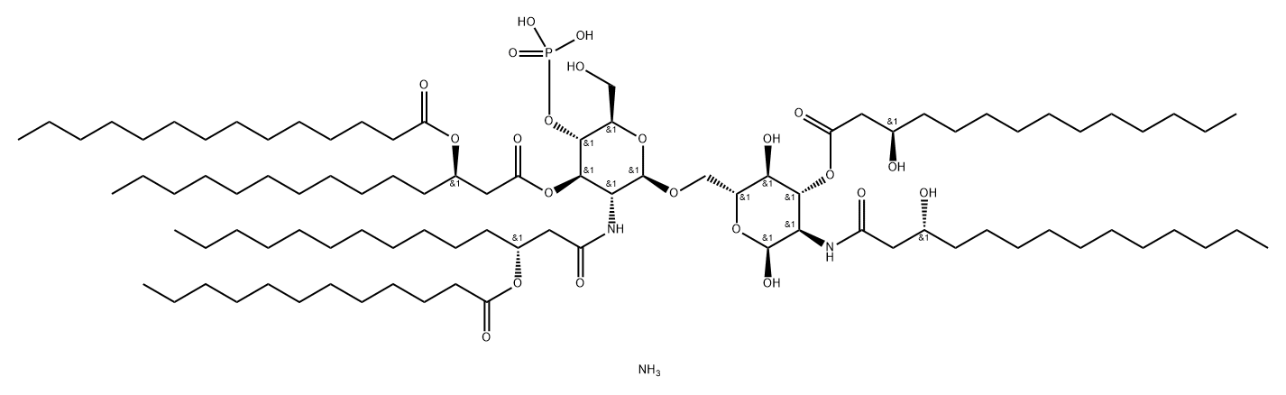 α-D-Glucopyranose, 2-deoxy-6-O-[2-deoxy-2-[[(3R)-1-oxo-3-[(1-oxododecyl)oxy]tetradecyl]amino]-3-O-[(3R)-1-oxo-3-[(1-oxotetradecyl)oxy]tetradecyl]-4-O-phosphono-β-D-glucopyranosyl]-2-[[(3R)-3-hydroxy-1-oxotetradecyl]amino]-, 3-[(3R)-3-hydroxytetradecanoate], ammonium salt (1:1) Structure