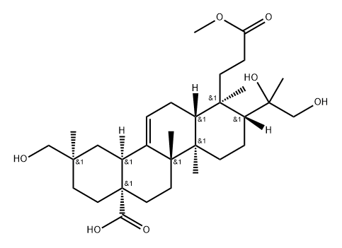 methyl 4,23,29-trihydroxy-3,4-seco-olean-12-en-3-oate-28-oic acid Structure