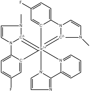 Bis(1-(4-fluorophenyl)-3-MethyliMdazoline-2-ylidene-C,C2')(2-(1H-iMidazol-2-yl)pyridine)IridiunM(III 구조식 이미지