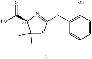 4-Thiazolecarboxylic acid, 4,5-dihydro-2-[(2-hydroxyphenyl)amino]-5,5-dimethyl-, hydrochloride (1:1), (4R)- Structure