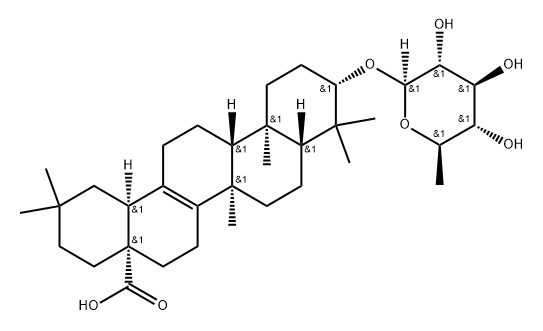 27-Norolean-13-en-28-oic acid, 3-[(6-deoxy-β-D-glucopyranosyl)oxy]-, (3β)- 구조식 이미지