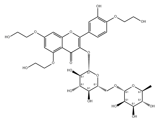 4H-1-Benzopyran-4-one, 3-[[6-O-(6-deoxy-α-L-mannopyranosyl)-β-D-glucopyranosyl]oxy]-5,7-bis(2-hydroxyethoxy)-2-[3-hydroxy-4-(2-hydroxyethoxy)phenyl]- Structure