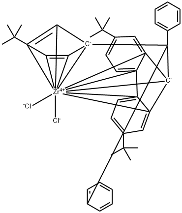 [[(4a,4b,8a,9,9a-η)-2,7-Bis(1,1-dimethylethyl)-9H-fluoren-9-ylidene](diphenylmethylene)[(1,2,3,4,5-η)-3-(1,1-dimethylethyl)-2,4-cyclopentadien-1-ylidene]]dichlorozirconium Structure