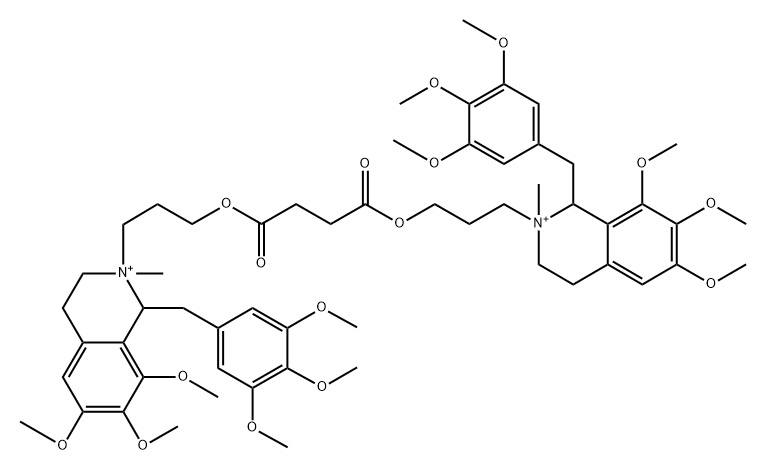 Isoquinolinium, 2,2'-[(1,4-dioxo-1,4-butanediyl)bis(oxy-3,1-propanediyl)]bis[1,2,3,4-tetrahydro-6,7,8-trimethoxy-2-methyl-1-[(3,4,5-trimethoxyphenyl)methyl]-, (1R,1'S,2S,2'R)-rel- Structure