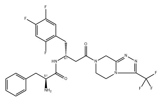 Benzenepropanamide, α-amino-N-[(1R)-3-[5,6-dihydro-3-(trifluoromethyl)-1,2,4-triazolo[4,3-a]pyrazin-7(8H)-yl]-3-oxo-1-[(2,4,5-trifluorophenyl)methyl]propyl]-, (αS)- Structure