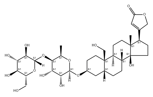 3β-[6-Deoxy-4-O-(β-D-glucopyranosyl)-β-D-glucopyranosyloxy]-14,19-dihydroxy-5β-card-20(22)-enolide Structure