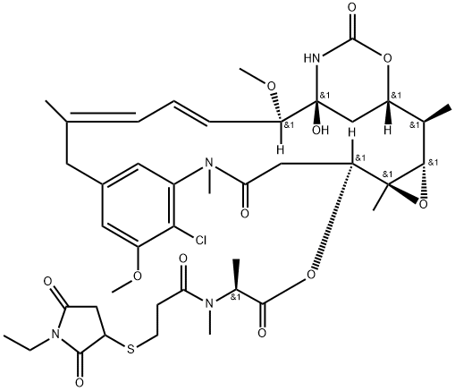 Maytansine, N2'-deacetyl-N2'-[3-[(1-ethyl-2,5-dioxo-3-pyrrolidinyl)thio]-1-oxopropyl]- 구조식 이미지