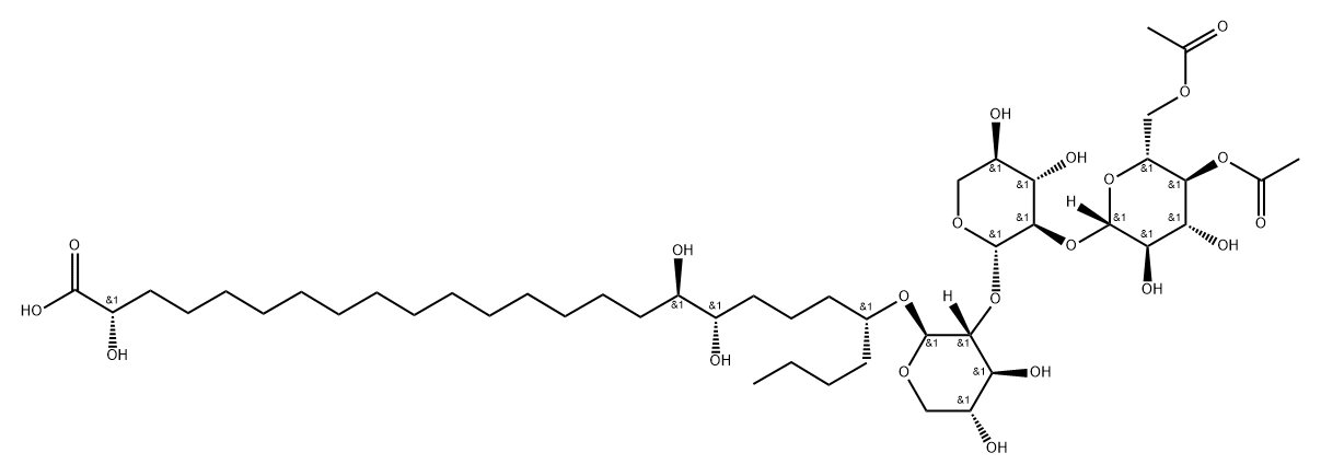 Hexacosanoic acid, 22-([O-4,6-di-O-acetyl-β-D-glucopyranosyl-(1→2)-O-β-D-xylopyranosyl-(1→2)-β-D-xylopyranosyl]oxy)-2,17,18-trihydroxy-, (2S,17R,18S,22R)- Structure