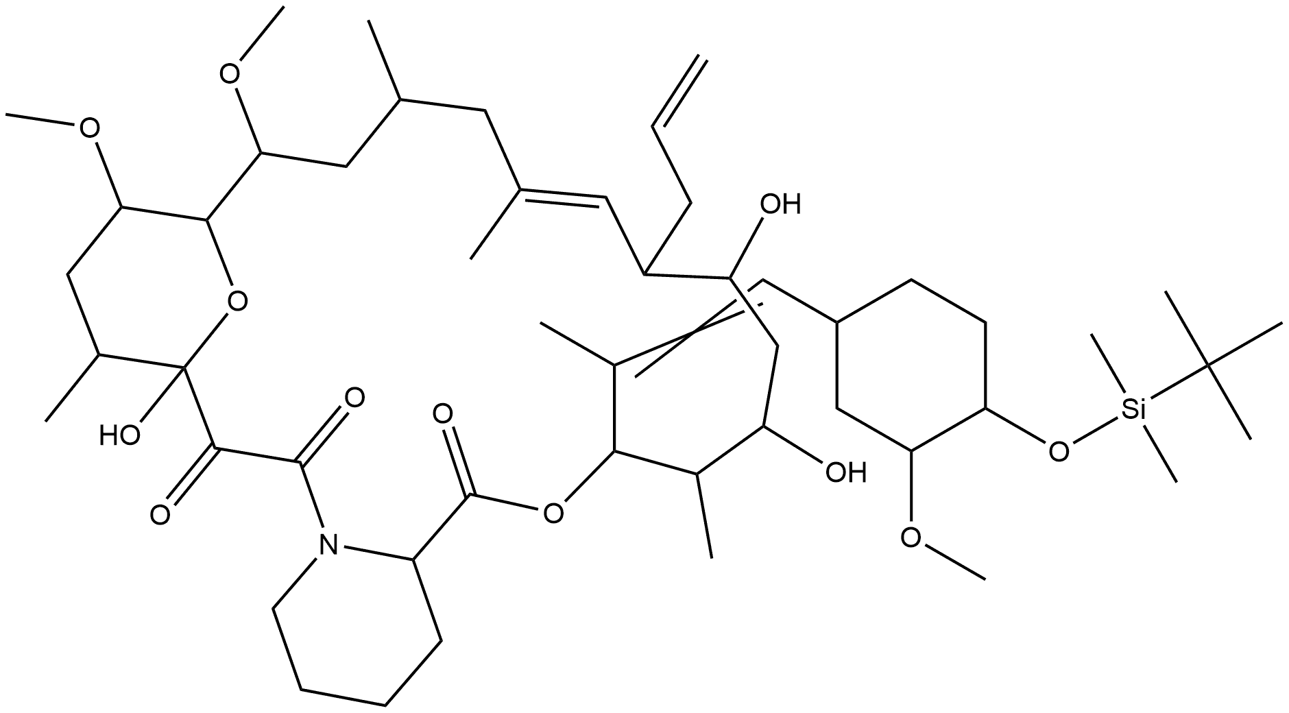 15,19-Epoxy-3H-pyrido[2,1-c][1,4]oxaazacyclotricosine-1,20,21(23H)-trione, 3-[2-[4-[[(1,1-dimethylethyl)dimethylsilyl]oxy]-3-methoxycyclohexyl]-1-methylethenyl]-4,5,6,7,8,11,12,13,14,15,16,17,18,19,24,25,26,26a-octadecahydro-5,7,19-trihydroxy-14,16-dimethoxy-4,10,12,18-tetramethyl-8-(2-propenyl)-, [3S-[3R*[E(1S*,3S*,4S*)],4S*,5R*,7R*,8S*,9E,12R*,14R*,15S*,16R*,18S*,19S*,26aR*]]- Structure