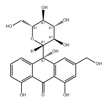 9(10H)-Anthracenone, 10-β-D-glucopyranosyl-1,8,10-trihydroxy-3-(hydroxymethyl)-, (10S)- Structure