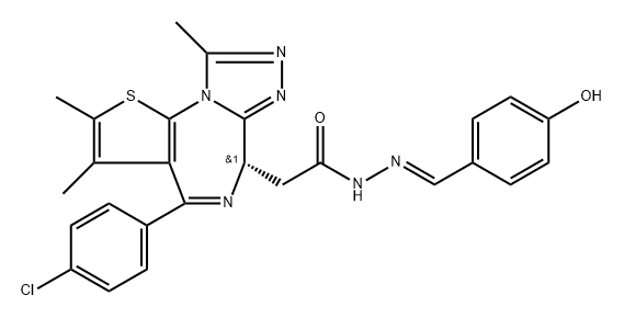 (S,E)-2-(4-(4-Chlorophenyl)-2,3,9-trimethyl-6H-thieno[3,2-f][1,2,4]triazolo[4,3-a][1,4]diazepin-6-yl)-N'-(4-hydroxybenzylidene)acetohydrazide Structure