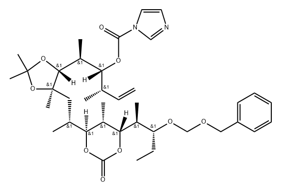 14-benzyloxymethoxy-10,12-O-carbonyl-4-N-imidazolylcarbonyl-6,7-isopropylidene-3,5,7,9,11,13-hexamethylhexadec-1-ene-4,6,7,10,12,14-hexol 구조식 이미지