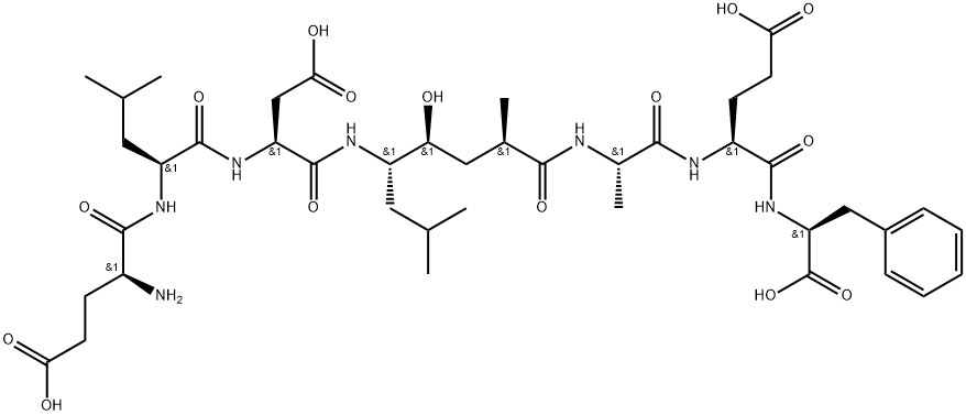 H-GLU-LEU-ASP-[(2R,4S,5S)-5-AMINO-4-HYDROXY-2,7-DIMETHYL-OCTANOYL]-ALA-GLU-PHE-OH Structure