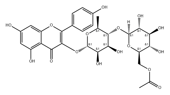 4H-1-Benzopyran-4-one, 3-[[4-O-(6-O-acetyl-β-D-glucopyranosyl)-6-deoxy-α-L-mannopyranosyl]oxy]-5,7-dihydroxy-2-(4-hydroxyphenyl)- Structure