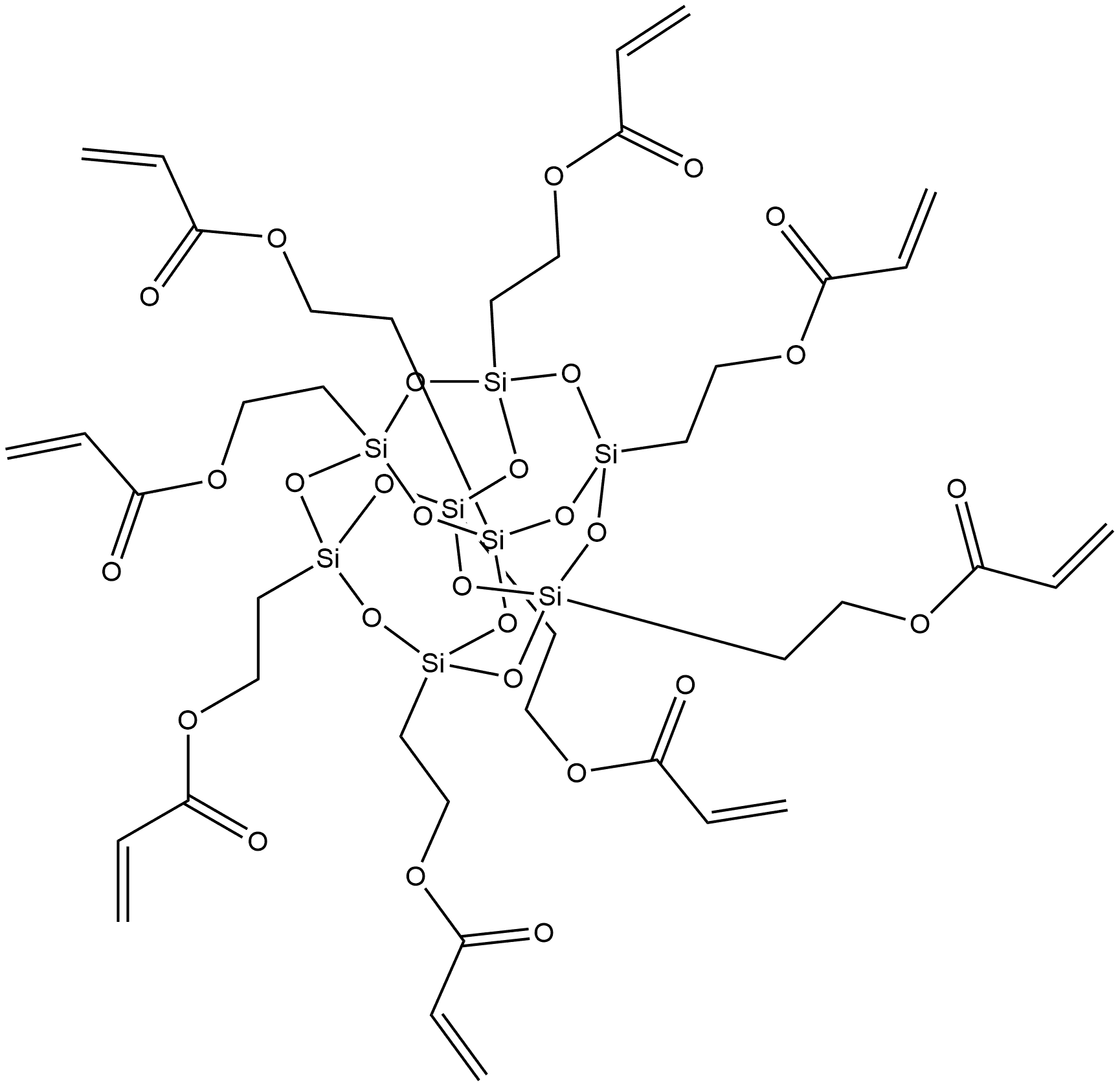 2-Propenoic acid, 1,1',1'',1''',1'''',1''''',1'''''',1'''''''-(pentacyclo[9.5.1.13,9.15,15.17,13]octasiloxane-1,3,5,7,9,11,13,15-octaylocta-2,1-ethanediyl) ester Structure