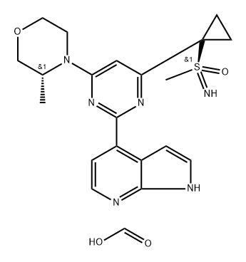 Formic acid, compd. with 4-[4-[1-[[S(R)]-S-methylsulfonimidoyl]cyclopropyl]-6-[(3R)-3-methyl-4-morpholinyl]-2-pyrimidinyl]-1H-pyrrolo[2,3-b]pyridine (1:) Structure