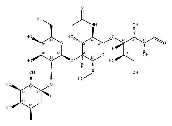 O-6-Deoxy-alpha-L-galactopyranosyl-(1-2)-O-beta-D-galactopyranosyl-(1-4)-O-2-(acetylamino)-2-deoxy-beta-D-glucopyranosyl-(1-4)-D-galactose Structure