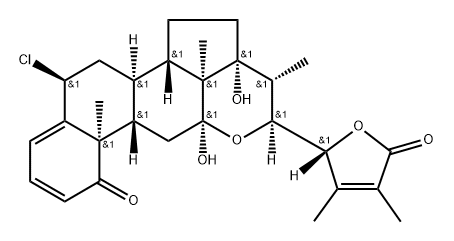 Ergosta-2,4,24-trien-26-oic acid, 6-chloro-12,22-epoxy-12,17,23-trihydroxy-1-oxo-, γ-lactone, (6α,12α,17α,22S,23R)- (9CI) 구조식 이미지