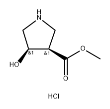 3-Pyrrolidinecarboxylic acid, 4-hydroxy-, methyl ester, hydrochloride (1:1), (3R… 구조식 이미지