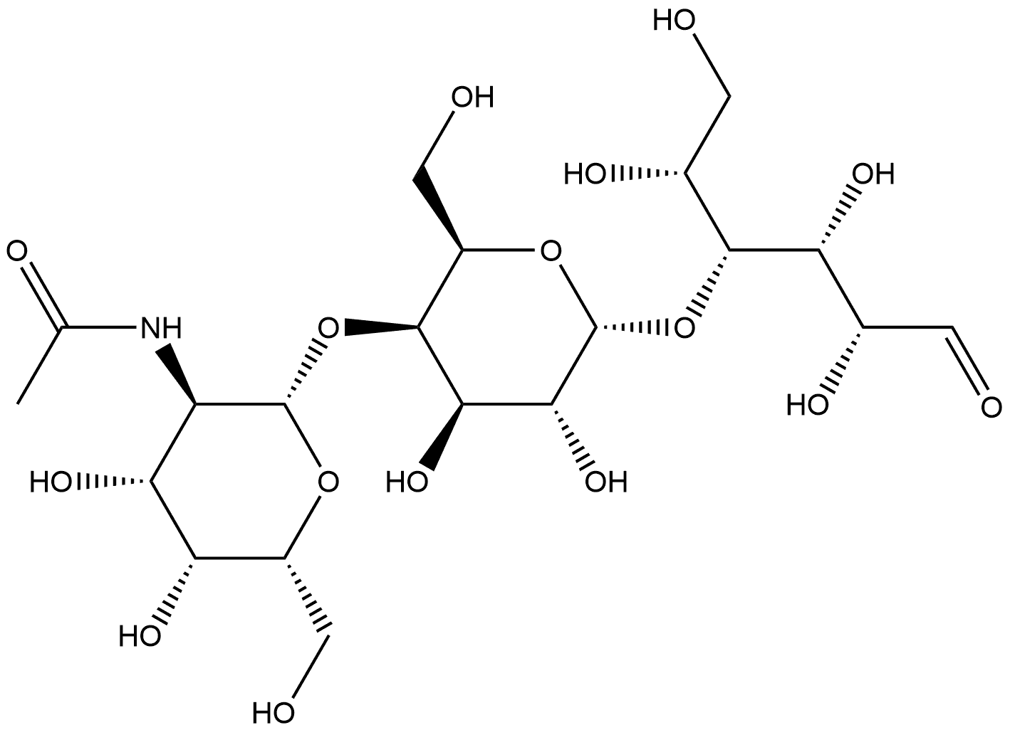 O-2-(Acetylamino)-2-deoxy-beta-D-galactopyranosyl-(1-4)-O-alpha-D-galactopyranosyl-(1-4)-D-glucose Structure