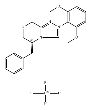 8H-1,2,4-Triazolo[3,4-c][1,4]oxazinium, 2-(2,6-dimethoxyphenyl)-5,6-dihydro-5-(phenylmethyl)-, (5S)-, tetrafluoroborate(1-) (1:1) Structure