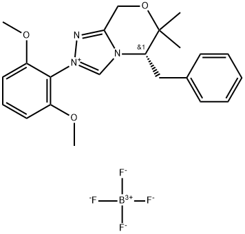 8H-1,2,4-Triazolo[3,4-c][1,4]oxazinium, 2-(2,6-dimethoxyphenyl)-5,6-dihydro-6,6-dimethyl-5-(phenylmethyl)-, (5S)-, tetrafluoroborate(1-) (1:1) Structure