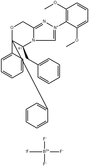 8H-1,2,4-Triazolo[3,4-c][1,4]oxazinium, 2-(2,6-dimethoxyphenyl)-5,6-dihydro-6,6-diphenyl-5-(phenylmethyl)-, (5S)-, tetrafluoroborate(1-) (1:1) Structure