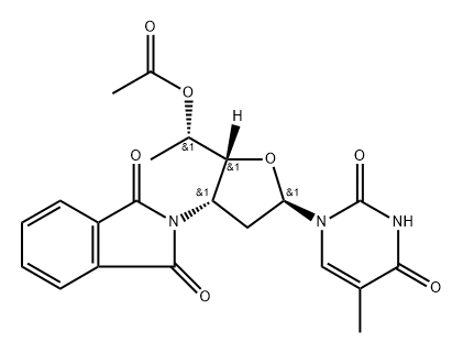 2,4(1H,3H)-Pyrimidinedione, 1-[5-O-acetyl-2,3,6-trideoxy-3-(1,3-dihydro-1,3-dioxo-2H-isoindol-2-yl)-α-L-arabino-hexofuranosyl]-5-methyl- Structure