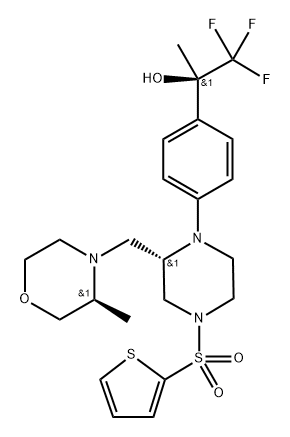 (2R)-1,1,1-trifluoro-2-[4-[(2S)-2-[[(3S)-3-methylmorpholin-4-yl]methyl]-4-thiophen-2-ylsulfonylpiperazin-1-yl]phenyl]propan-2-ol Structure