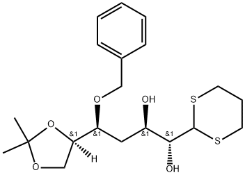 D-allo-Heptose, 4-deoxy-6,7-O-(1-methylethylidene)-5-O-(phenylmethyl)-, cyclic 1,3-propanediyl dithioacetal Structure