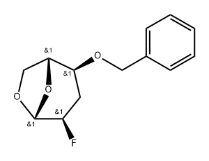 .beta.-D-ribo-Hexopyranose, 1,6-anhydro-2,3-dideoxy-2-fluoro-4-O-(phenylmethyl)- Structure