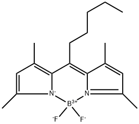 Boron, [2-[1-(3,5-dimethyl-2H-pyrrol-2-ylidene-κN)hexyl]-3,5-dimethyl-1H-pyrrolato-κN]difluoro-, (T-4)- Structure