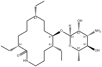 Azacyclotetradecan-2-one, 10-[(3-amino-3,6-dideoxy-α-L-mannopyranosyl)oxy]-3,7,11-triethyl-, (3R,7S,10R,11R)- 구조식 이미지