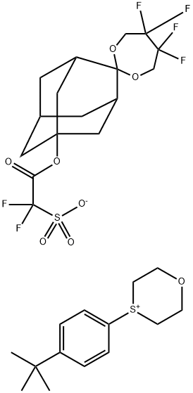 1,4-Oxathianium, 4-[4-(1,1-dimethylethyl)phenyl]-, salt with 1-(5,5,6,6-tetrafluorospiro[1,3-dioxepane-2,2'-tricyclo[3.3.1.13,7]decan]-5'-yl) 2,2-difluoro-2-sulfoacetate (1:1) Structure