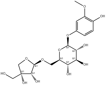 β-D-Glucopyranoside, 4-hydroxy-3-methoxyphenyl 6-O-D-apio-β-D-furanosyl- Structure