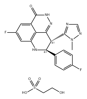 (8S,9R)-5-fluoro-8-(4-fluorophenyl)-9-(1-methyl-1H-1,2,4-triazol-5-yl)-2,7,8,9-tetrahydro-3H-pyrido[4,3,2-de]phthalazin-3-one 2-hydroxyethane-1-sulfonate Structure
