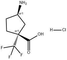 Cyclopentanecarboxylic acid, 3-amino-1-(trifluoromethyl)-, hydrochloride (1:1), (1R,3R)-rel- Structure