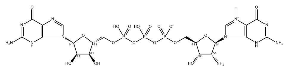 Guanosine 5'-(trihydrogen diphosphate), 2'-amino-2'-deoxy-7-methyl-, inner salt, P''→5'-ester with guanosine 구조식 이미지