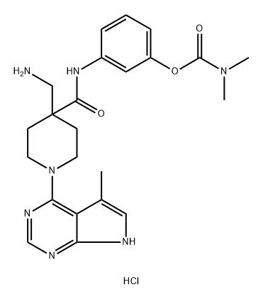 Carbamic acid, N,N-dimethyl-, 3-[[[4-(aminomethyl)-1-(5-methyl-7H-pyrrolo[2,3-d]pyrimidin-4-yl)-4-piperidinyl]carbonyl]amino]phenyl ester, hydrochloride (1:) Structure