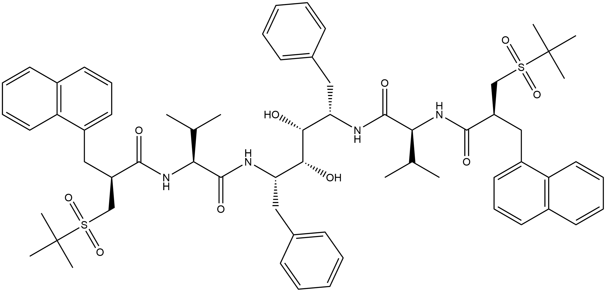 L-Iditol, 1,2,5,6-tetradeoxy-2,5-bis[[(2S)-2-[[(2S)-2-[[(1,1-dimethylethyl)sulfonyl]methyl]-3-(1-naphthalenyl)-1-oxopropyl]amino]-3-methyl-1-oxobutyl]amino]-1,6-diphenyl- 구조식 이미지