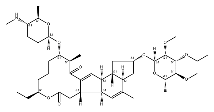 1H-as-Indaceno[3,2-d]oxacyclododecin-7,15-dione, 2-[(6-deoxy-3-O-ethyl-2,4-di-O-methyl-α-L-mannopyranosyl)oxy]-9-ethyl-2,3,3a,5a,5b,6,9,10,11,12,13,14,16a,16b-tetradecahydro-4,14-dimethyl-13-[[(2R,5S,6R)-tetrahydro-6-methyl-5-(methylamino)-2H-pyran-2-yl]oxy]-, (2S,3aR,5aS,5bS,9S,13S,14R,16aS,16bS)- Structure