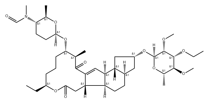 Formamide, N-[(2R,3S,6R)-6-[[(2R,3aR,5aR,5bS,9S,13S,14R,16aS,16bR)-2-[(6-deoxy-3-O-ethyl-2,4-di-O-methyl-α-L-mannopyranosyl)oxy]-9-ethyl-2,3,3a,4,5,5a,5b,6,7,9,10,11,12,13,14,15,16a,16b-octadecahydro-14-methyl-7,15-dioxo-1H-as-indaceno[3,2-d]oxacyclododecin-13-yl]oxy]tetrahydro-2-methyl-2H-pyran-3-yl]-N-methyl- Structure