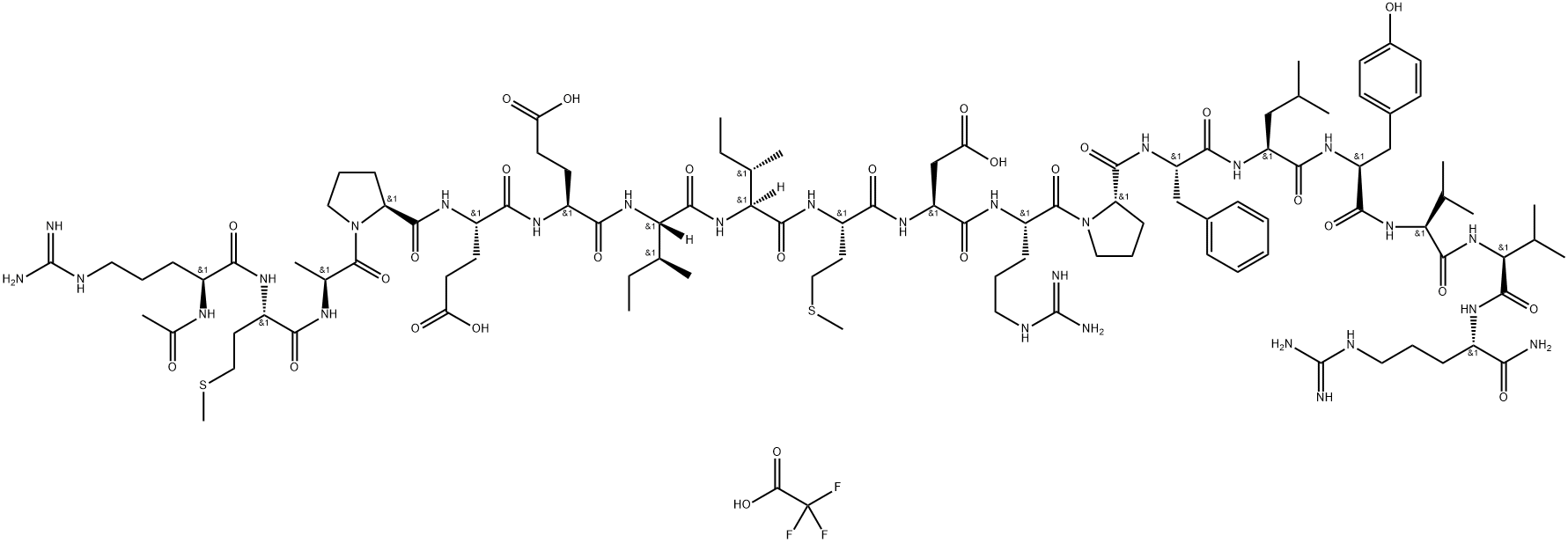 L-Argininamide, N2-acetyl-L-arginyl-L-methionyl-L-alanyl-L-prolyl-L-α-glutamyl-L-α-glutamyl-L-isoleucyl-L-isoleucyl-L-methionyl-L-α-aspartyl-L-arginyl-L-prolyl-L-phenylalanyl-L-leucyl-L-tyrosyl-L-valyl-L-valyl-, 2,2,2-trifluoroacetate (1:) Structure