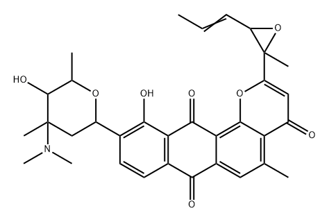 4H-Anthra[1,2-b]pyran-4,7,12-trione, 11-hydroxy-5-methyl-2-[2-methyl-3-(1-propenyl)oxiranyl]-10-[2,3,6-trideoxy-3-(dimethylamino)-3-C-methyl-α-L-lyxo-hexopyranosyl]- (9CI) Structure