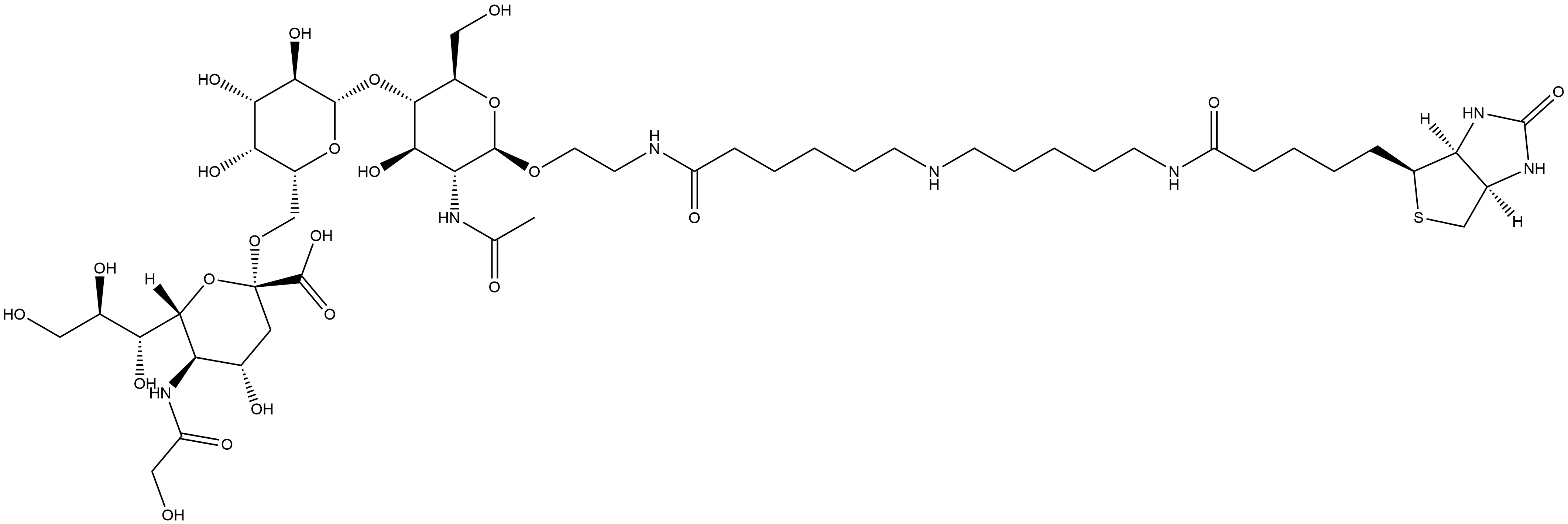 (3aS,4S,6aR)-Hexahydro-N-[5-[[6-[[2-[[O-[N-(2-hydroxyacetyl)-α-neuraminosyl]-(2→6)-O-β-D-galactopyranosyl-(1→4)-2-(acetylamino)-2-deoxy-β-D-glucopyranosyl]oxy]ethyl]amino]-6-oxohexyl]amino]pentyl]-2-oxo-1H-thieno[3,4-d]imidazole-4-pentanamide Structure