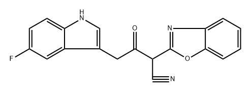 2-(1,3-benzoxazol-2-yl)-4-(5-fluoro-1H-indol-3-yl)-3 -oxobutanenitrile Structure