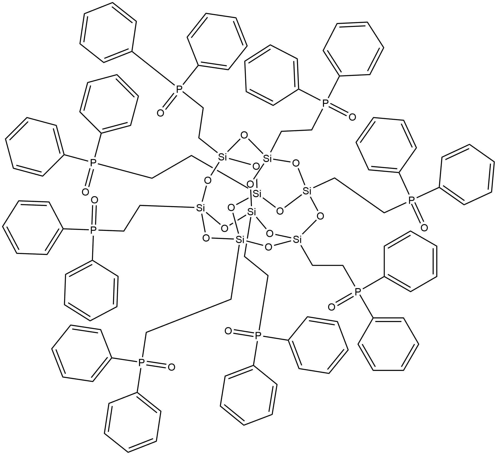 Phosphine oxide, 1,1',1'',1''',1'''',1''''',1'''''',1'''''''-(pentacyclo[9.5.1.13,9.15,15.17,13]octasiloxane-1,3,5,7,9,11,13,15-octaylocta-2,1-ethanediyl)octakis[1,1-diphenyl- Structure