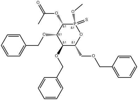 (2S,3R,4S,5S,6R)-4,5-bis(benzyloxy)-6-((benzyloxy)methyl)-2-methoxy-2sulfido-1,2-oxaphosphinan-3-yl acetate Structure